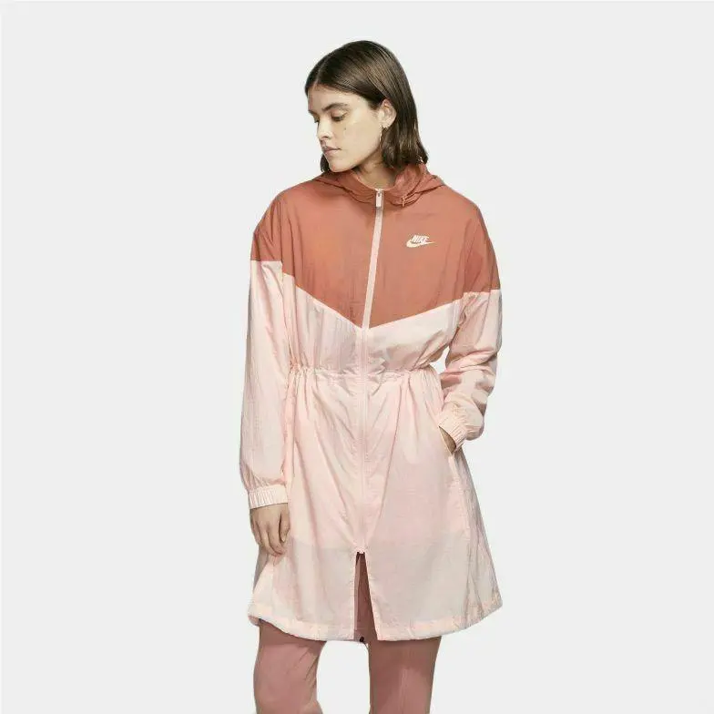 Women`s Nike Sportswear Windrunner Trench Jacket M Pink Rust Full Zip Parka Long