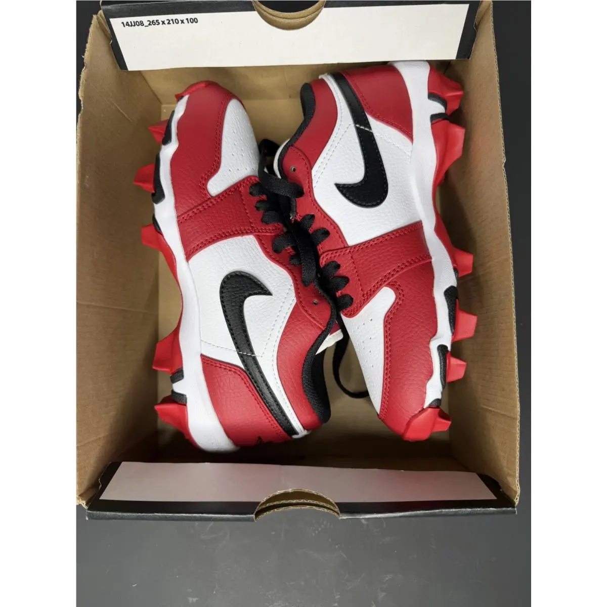 Nike shoes - Jordan 1 Low Youth Cleat - White / Black-Gym Red (UPC: 197594749481) 6