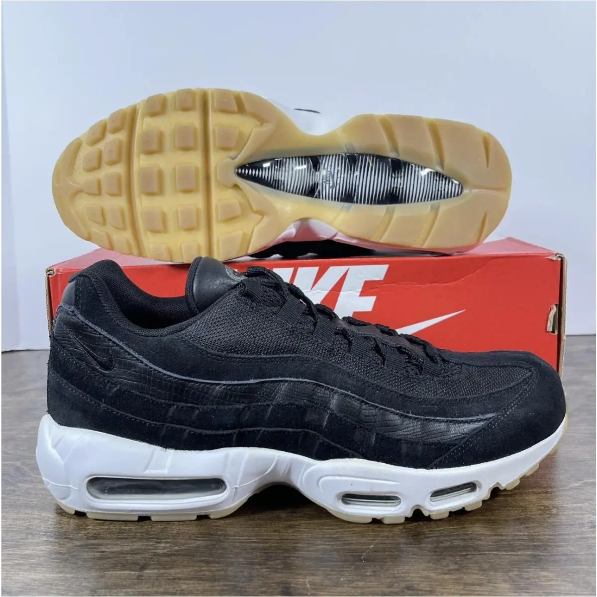 Nike Air Max 95 Premium Exotic Skins Black White Gum 538416 016 Mens Size 10.5