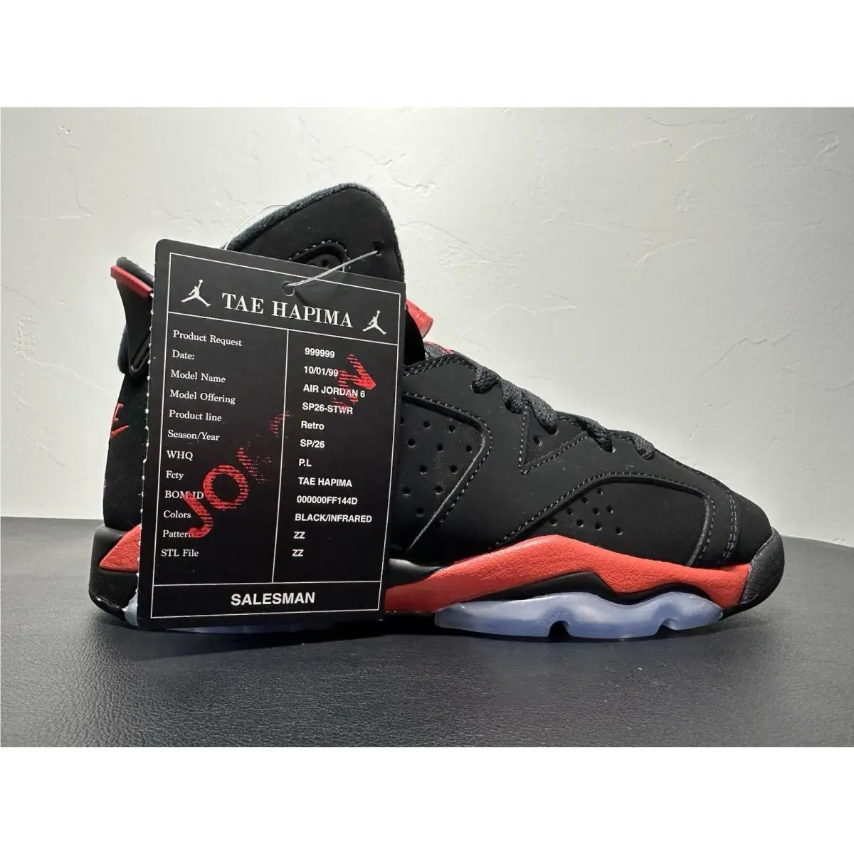 Nike Air Jordan 6 Retro GS Black Infrared Salesman IQ1275-001 Size 4.5Y