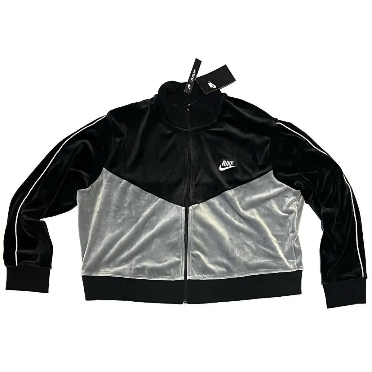 Nike Black Velour Cropped Track Jacket BV5046-010 Womens 2XL Xxl Velvet