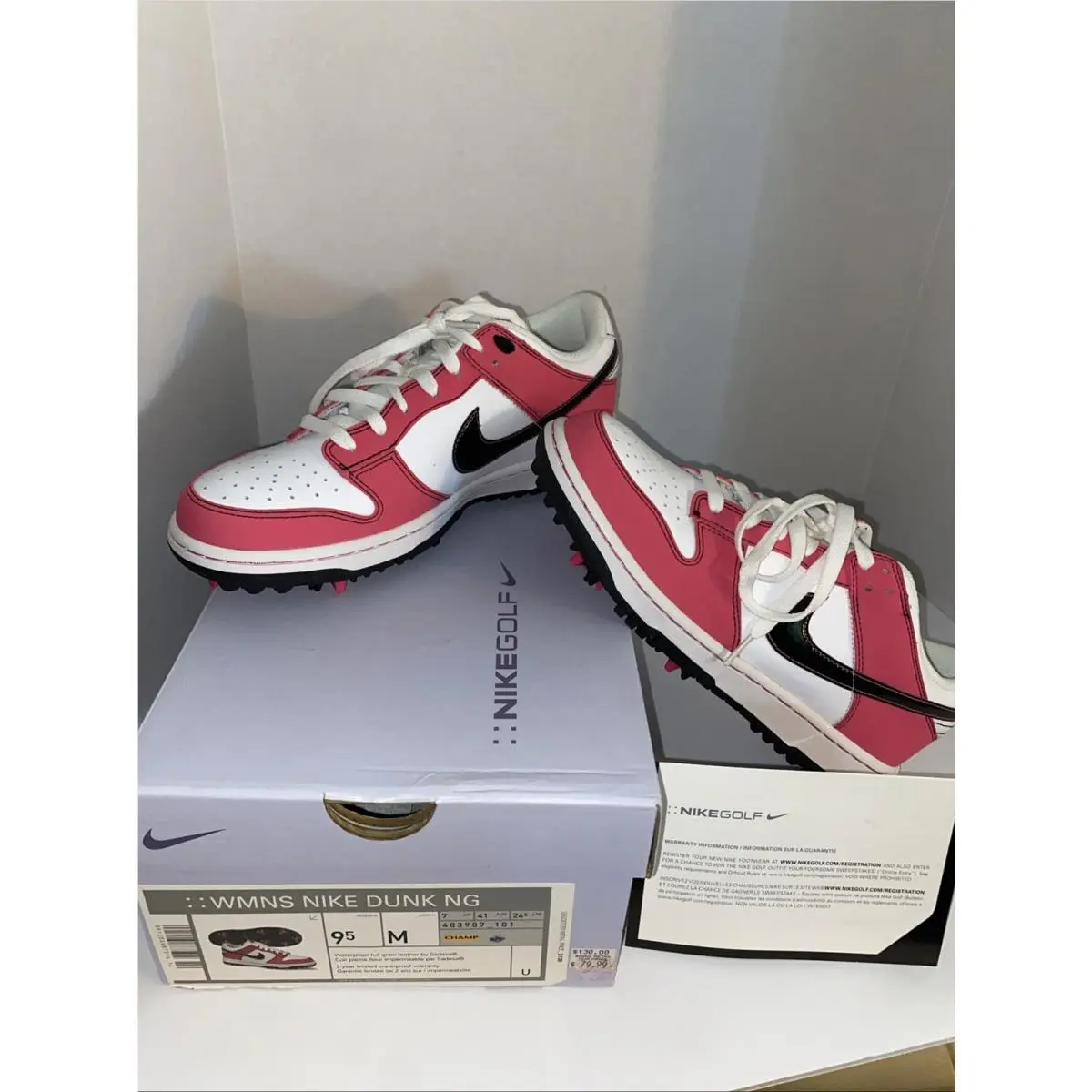 Nike Dunk NG Women’s Size 9.5 Golf Shoes White Spark Pink 483907-101