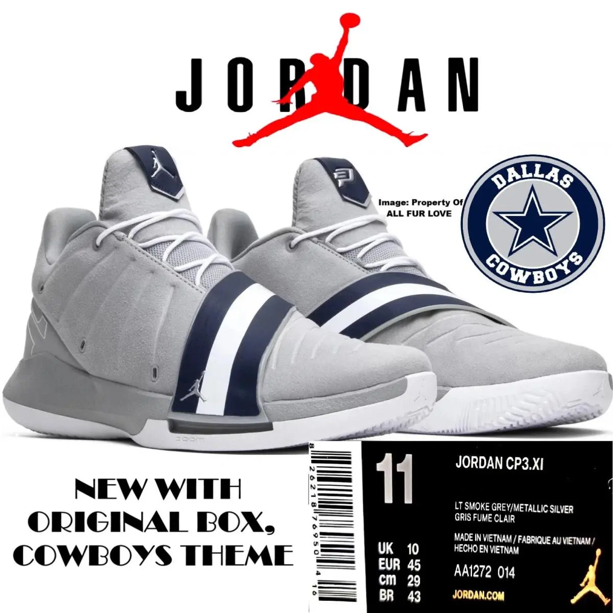 Jordan CP3.XI Dallas Cowboys Grey 2018 Mens Size 11 AA1272-014 Nfl Box Rare