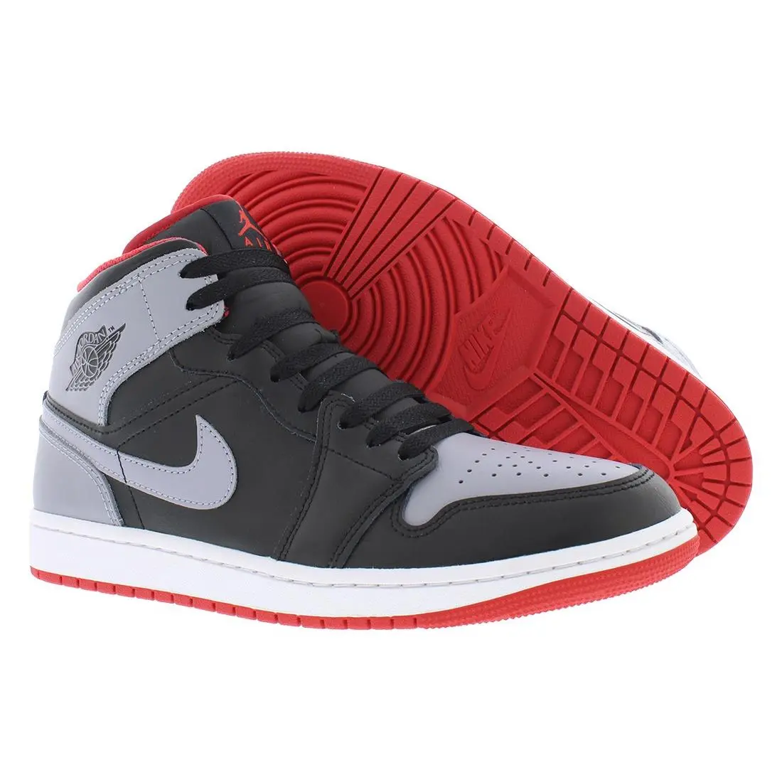 Nike Air Jordan 1 Mid Mens Shoes Size 11.5 Color: Black/grey/red