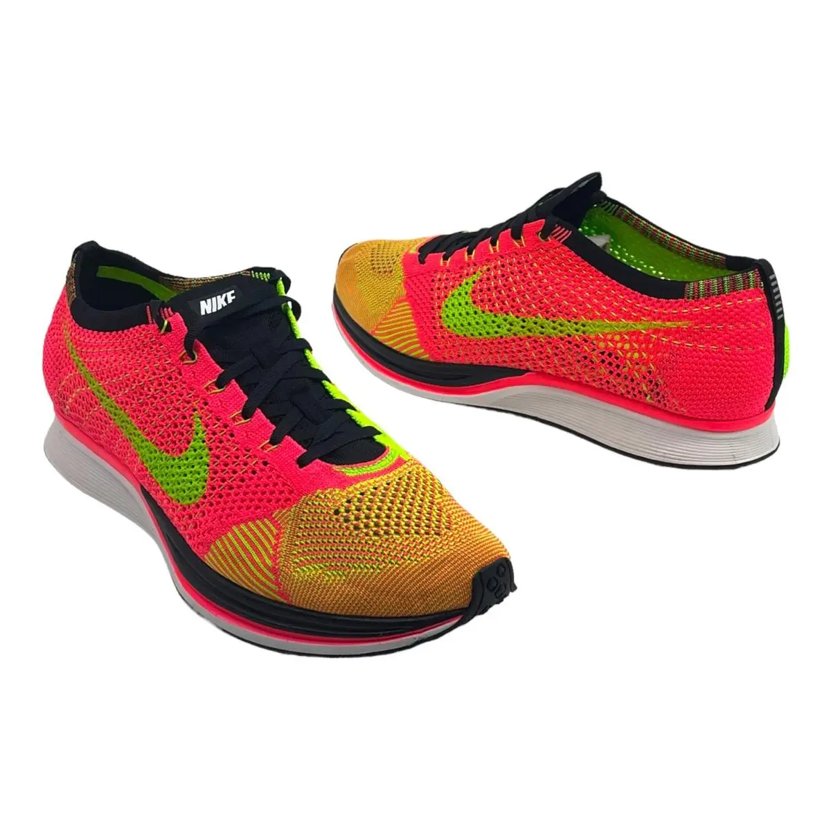 Nike Mens 13 Flyknit Racer Athletic Sneakers Rare Colorful Trainers 526628 603 - HYPER PUNCH/ELECTRIC GREEN