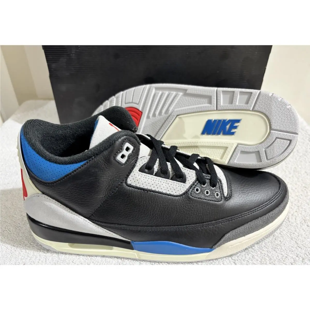 2024 Nike Air Jordan 3 Retro OG Rare Air Black Grey Sneakers Size 12 IB8967 004