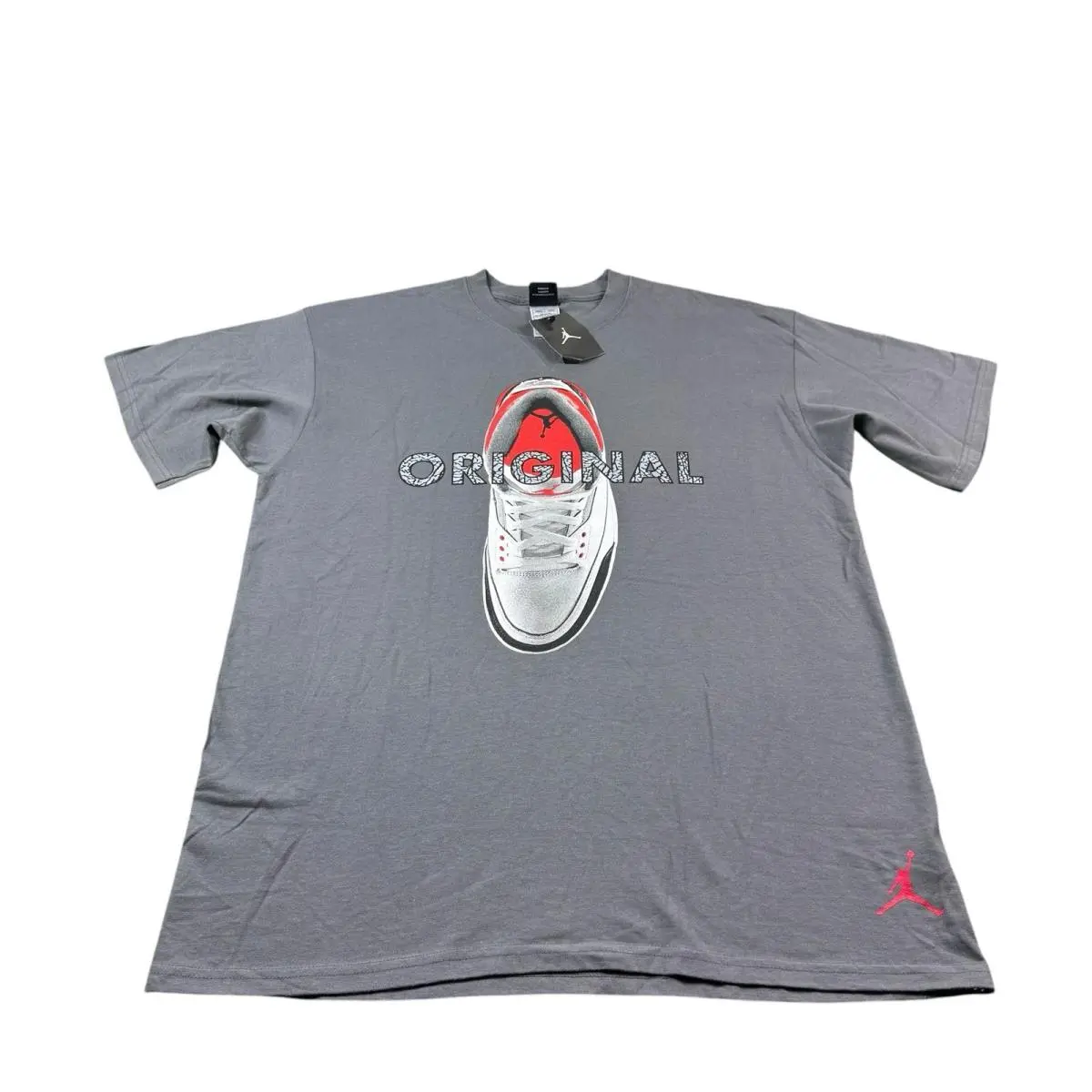 Vtg Nike Air Jordan Basketball Shoe Graphic Gray Crew T-shirt L