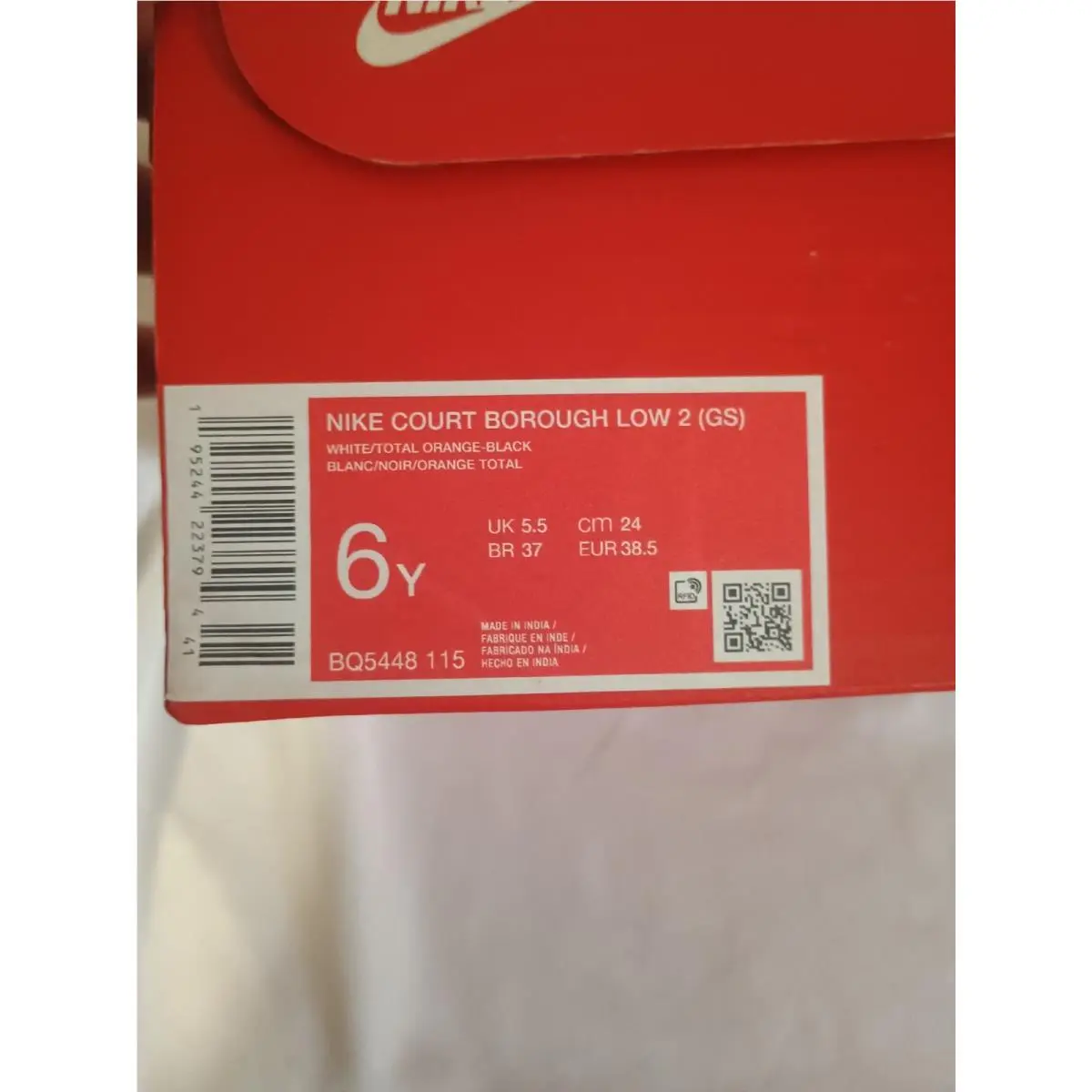 Nike shoes - Nike Court Borough Low 2 GS - 8Q5448-115 - White/Black/Dark Smoke Grey/Total Orange (UPC: 195244223794) 5