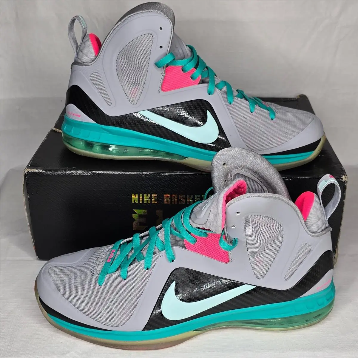 Nike Lebron 9 P.s. Elite South Beach Gray Pink Teal Men’s Shoes Sz 15 DS