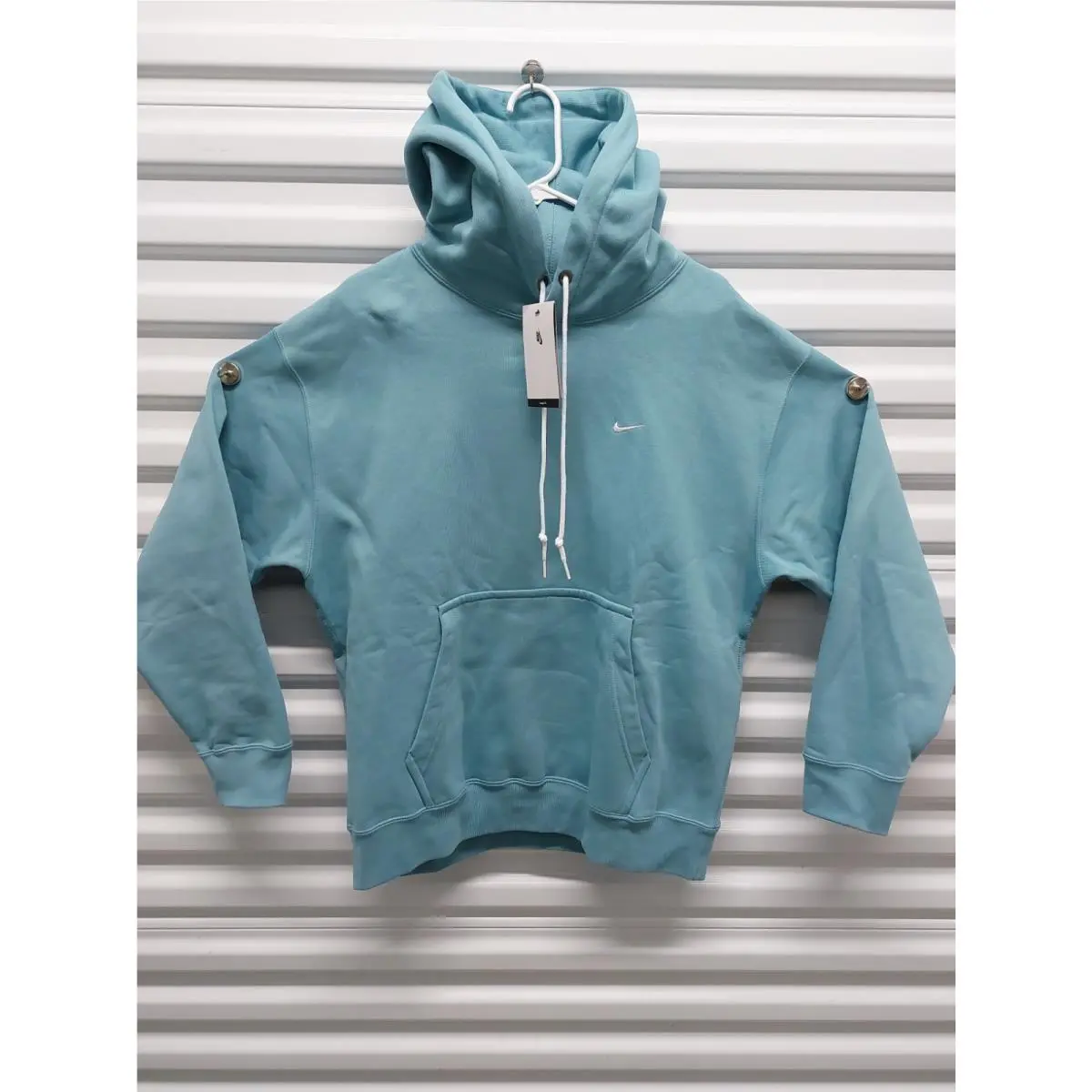 Nike Solo Swoosh Loose Fit Fleece Heavy Hoodie Mens L DX1355-464 Turquoise Blue