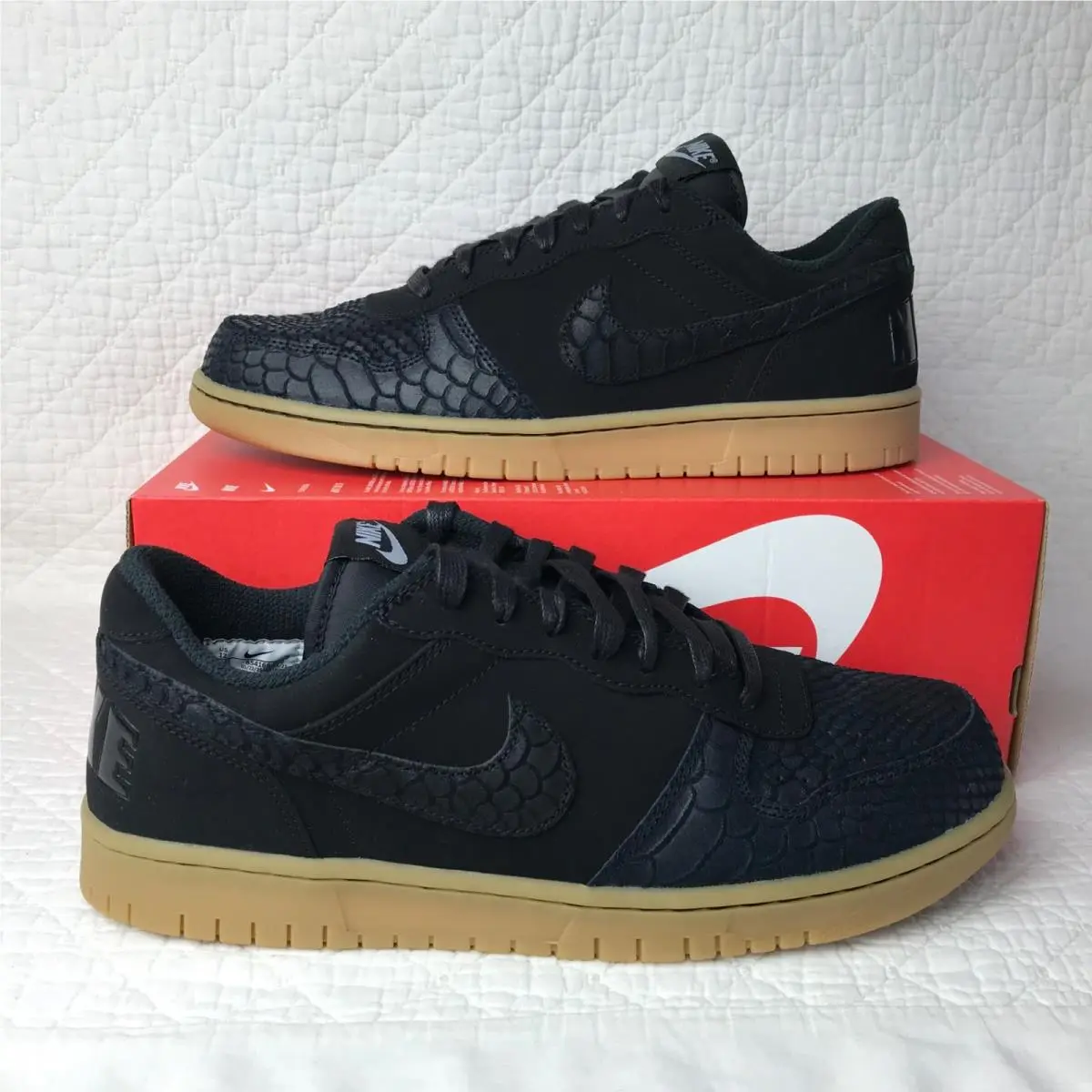 Nike Big Low Lux Shoes Men’s SZ 12 Snakeskin Gum Black 854166-002