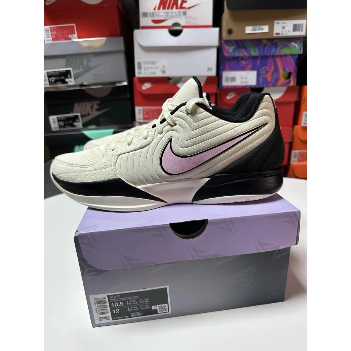 JA 2 EP Size 10.5 US Men Nike Coconut Milk/ Pink FD7237 100