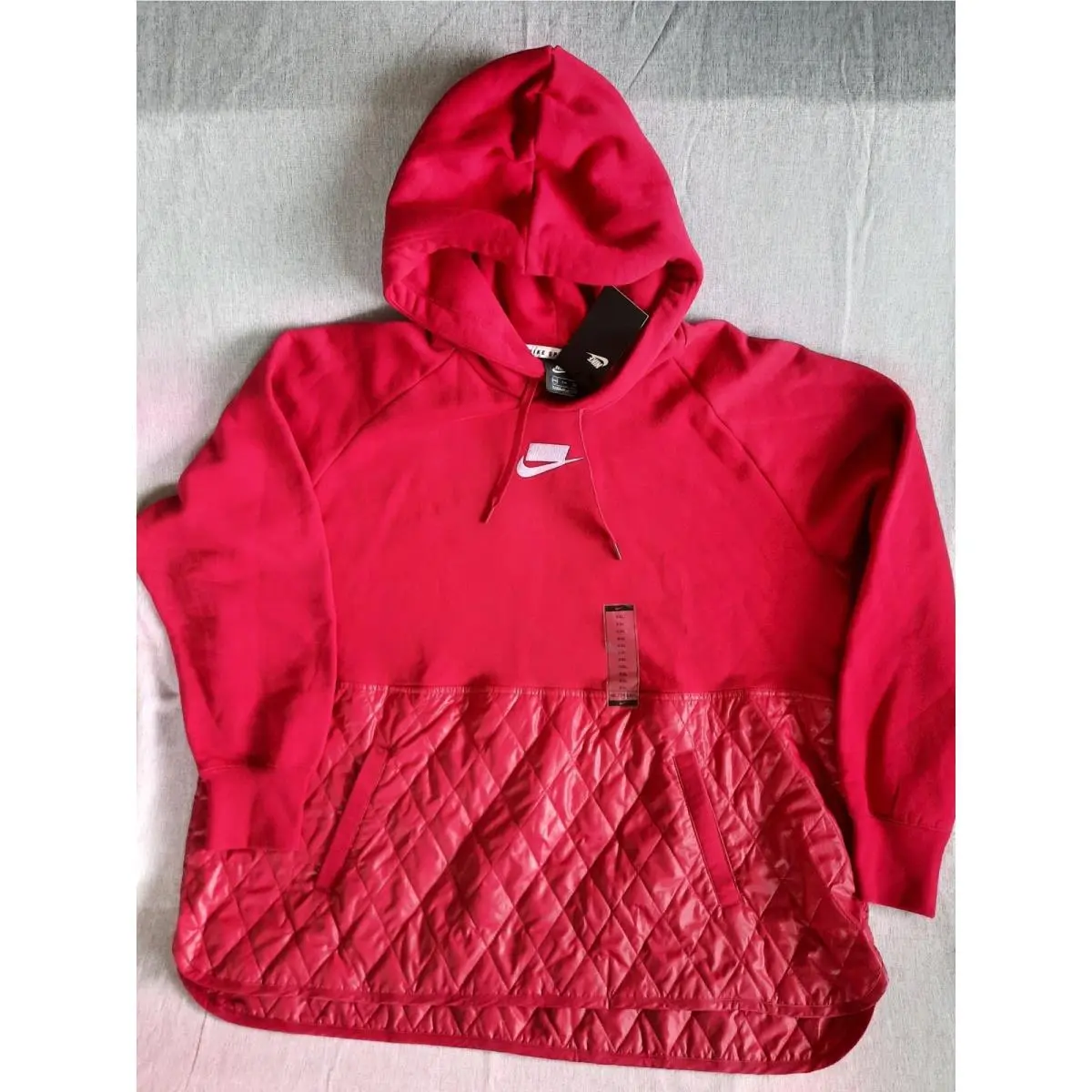 Nike Women`s 2XL Loose Fit Argyle Pullover Hoody Drawstring Stretch Down Jacket