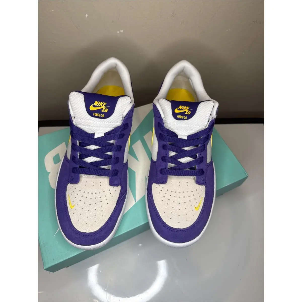 Nike SB Force 58 Shoes Men Size 9.5 Purple Yellow Amarillo Skateboard Lakers