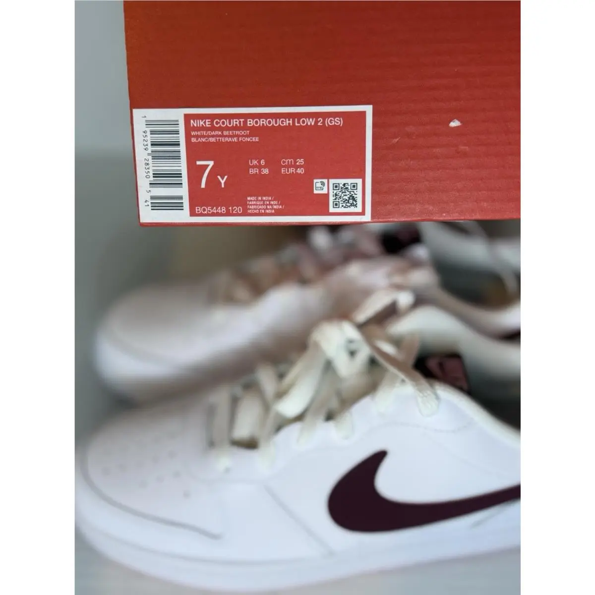 Nike shoes - Nike Court Borough Low 2 GS - White/Dark Beetroot 5