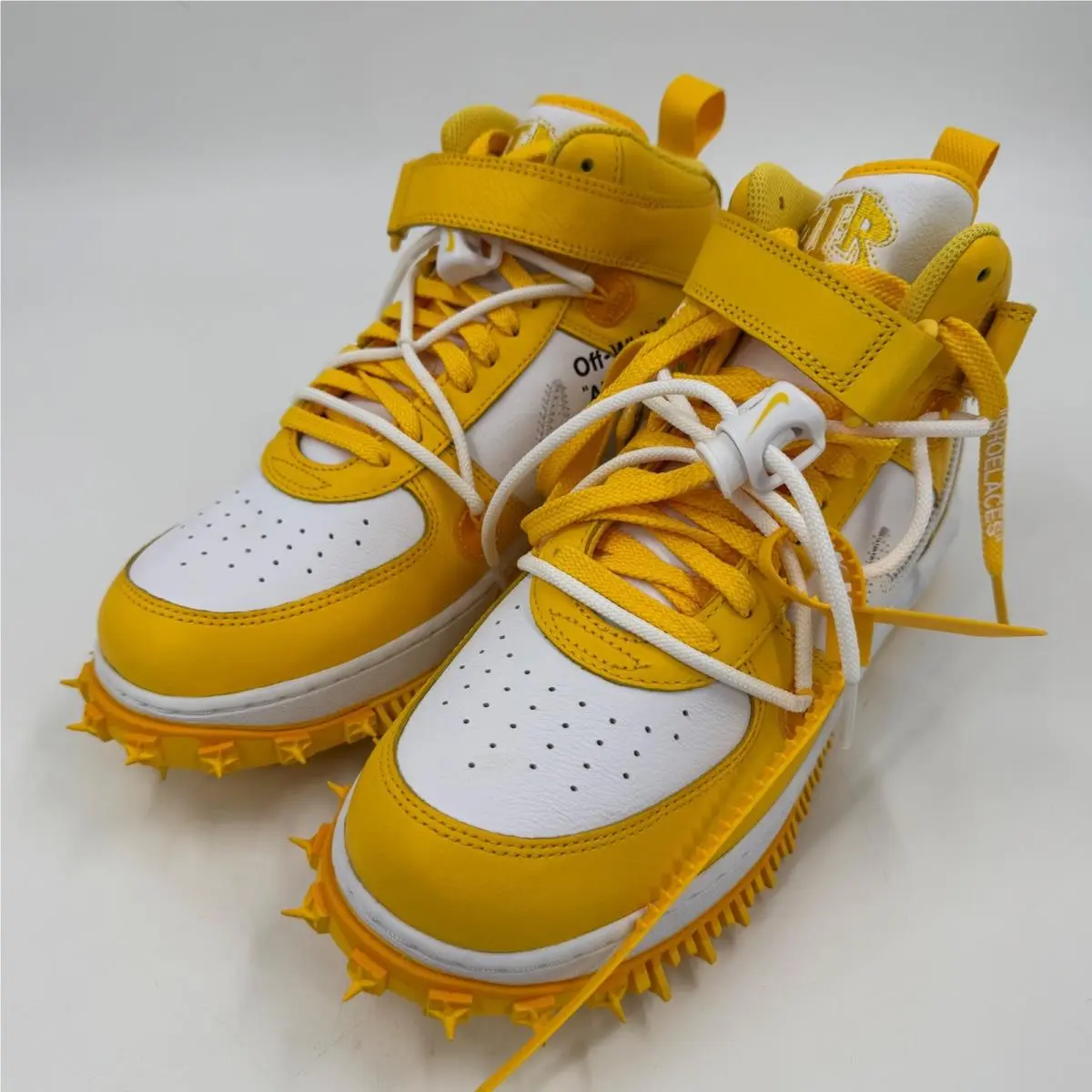 Nike Air Force 1 Mid Off-white Mens 10 Varsity Maize White DR0500-101 Spiked