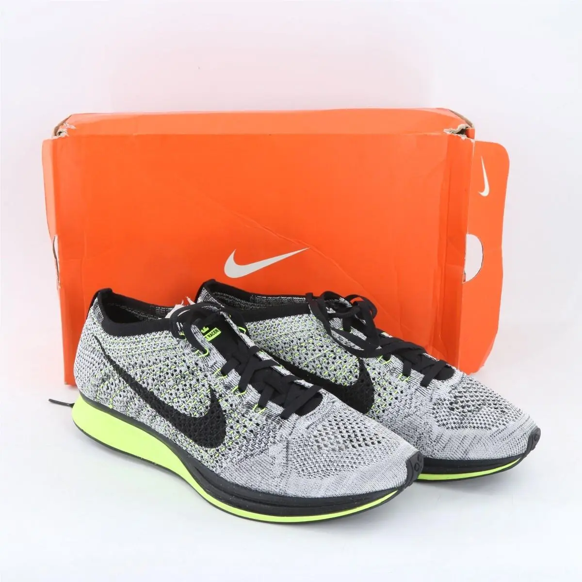 Nike Flyknit Racer Oreo Volt Black White Sneakers Sz 10 - FPP012164