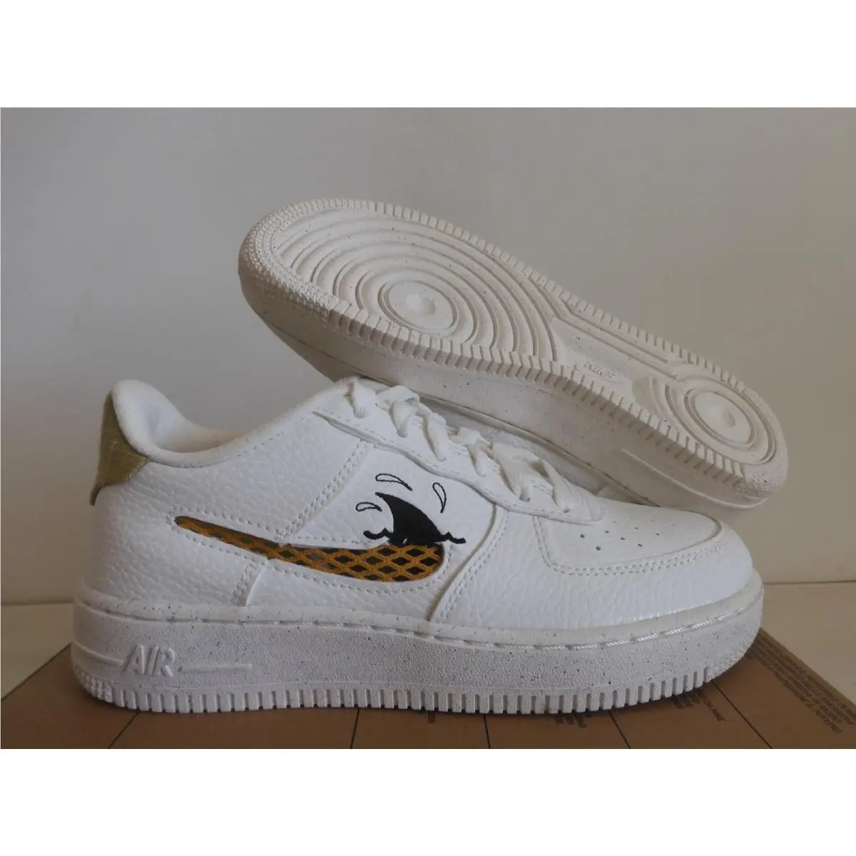 Nike Air Force 1 LV8 NN Next Nature Sun Club Sail-gold-black Sz 4Y DQ7690-100