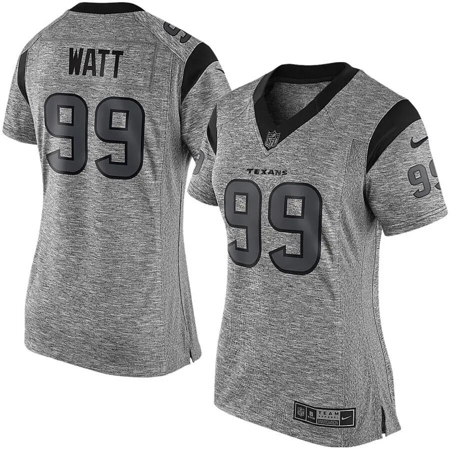 Women`s J.j. Watt 99 Houston Texans Gridiron V-neck Jersey Gray Medium by Nike