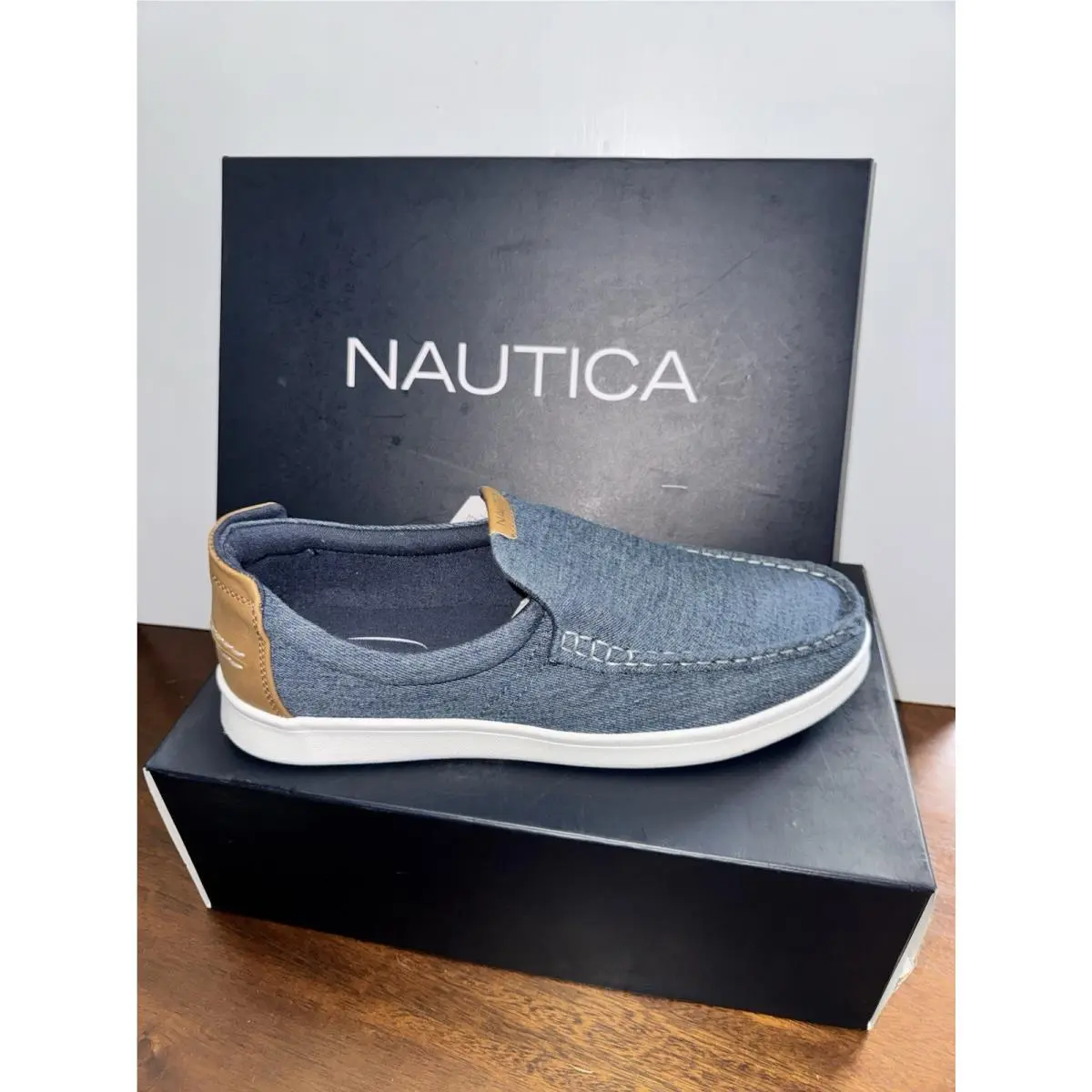 Men’s Nautica Derwin Blue Denim Loafers Boat Shoes Box 10.5