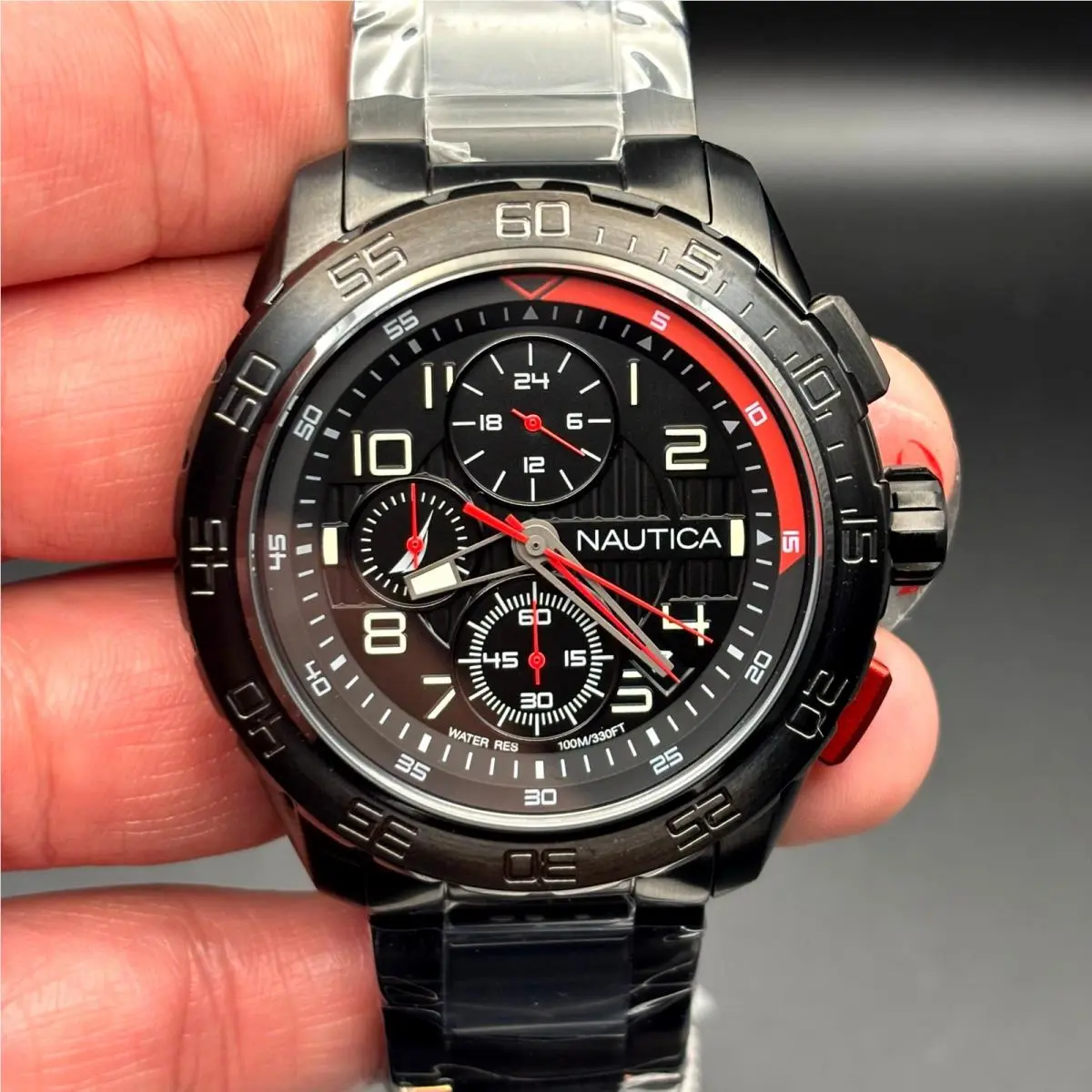 Nautica NAPNS305 Mens Chronograph Recycled Stainless Steel Bracelet Watch Nibwt