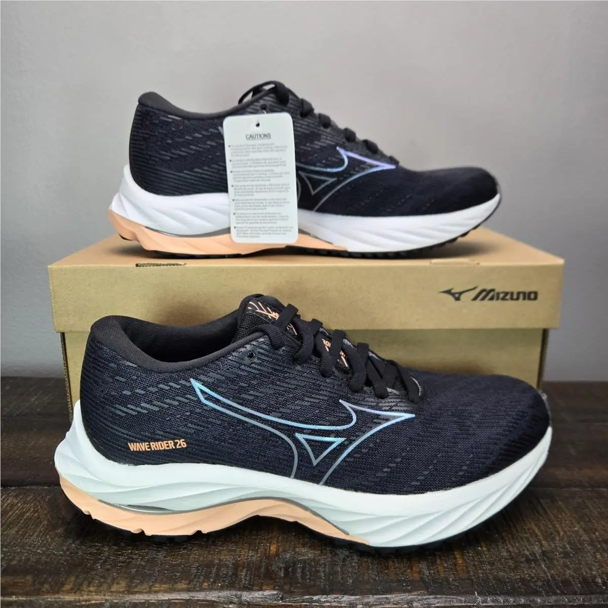 Mizuno Wave Rider 26 Womens Size 6 Gym Running Shoes Black Blue