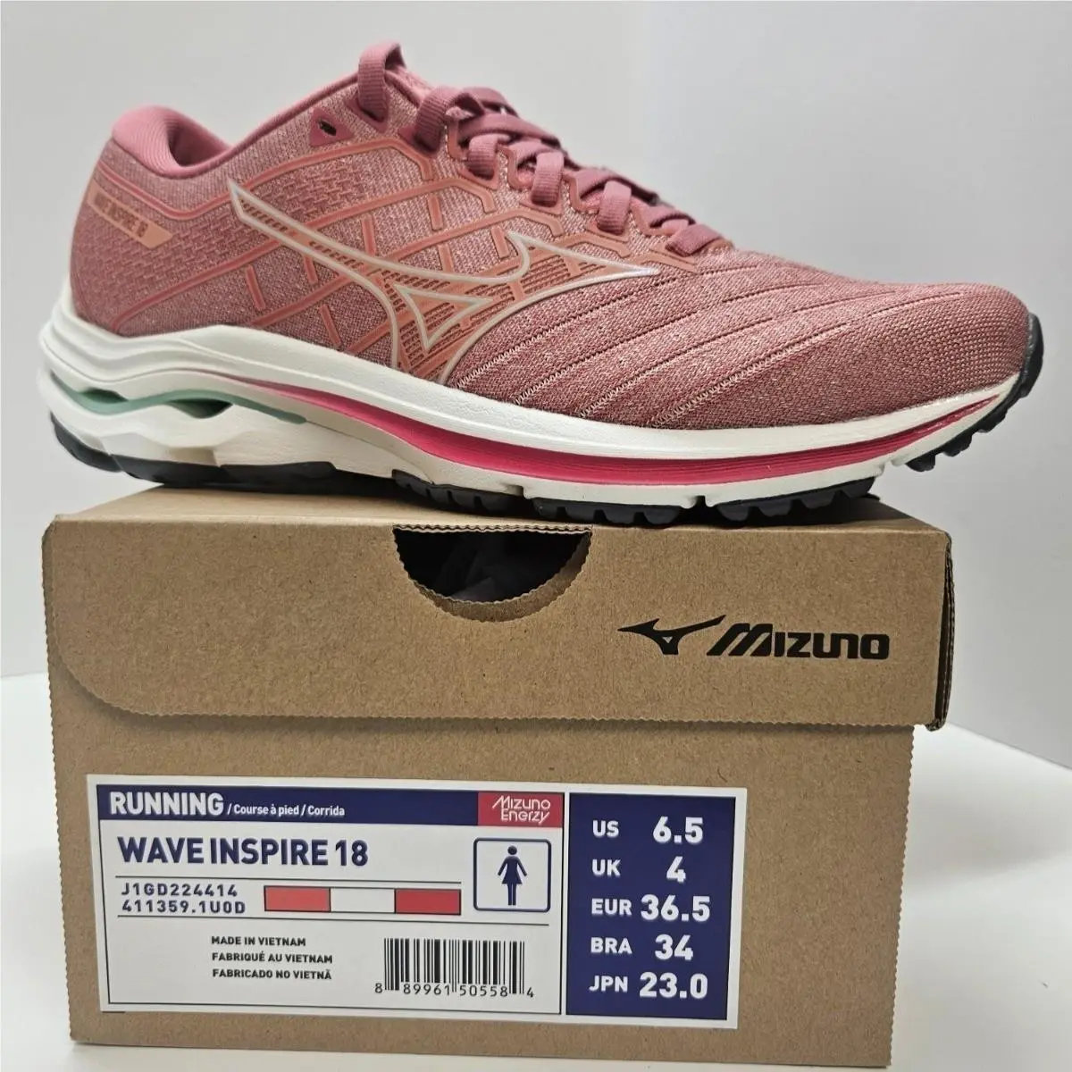 Mizuno Wave Inspire 18 Women`s Size 6.5 Rosette/snow Athletic Running Sneakers