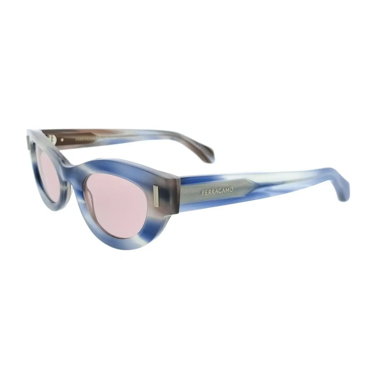 Salvatore Ferragamo SF2062SE 314 Round Striped Sand Blue Women`s Sunglasses