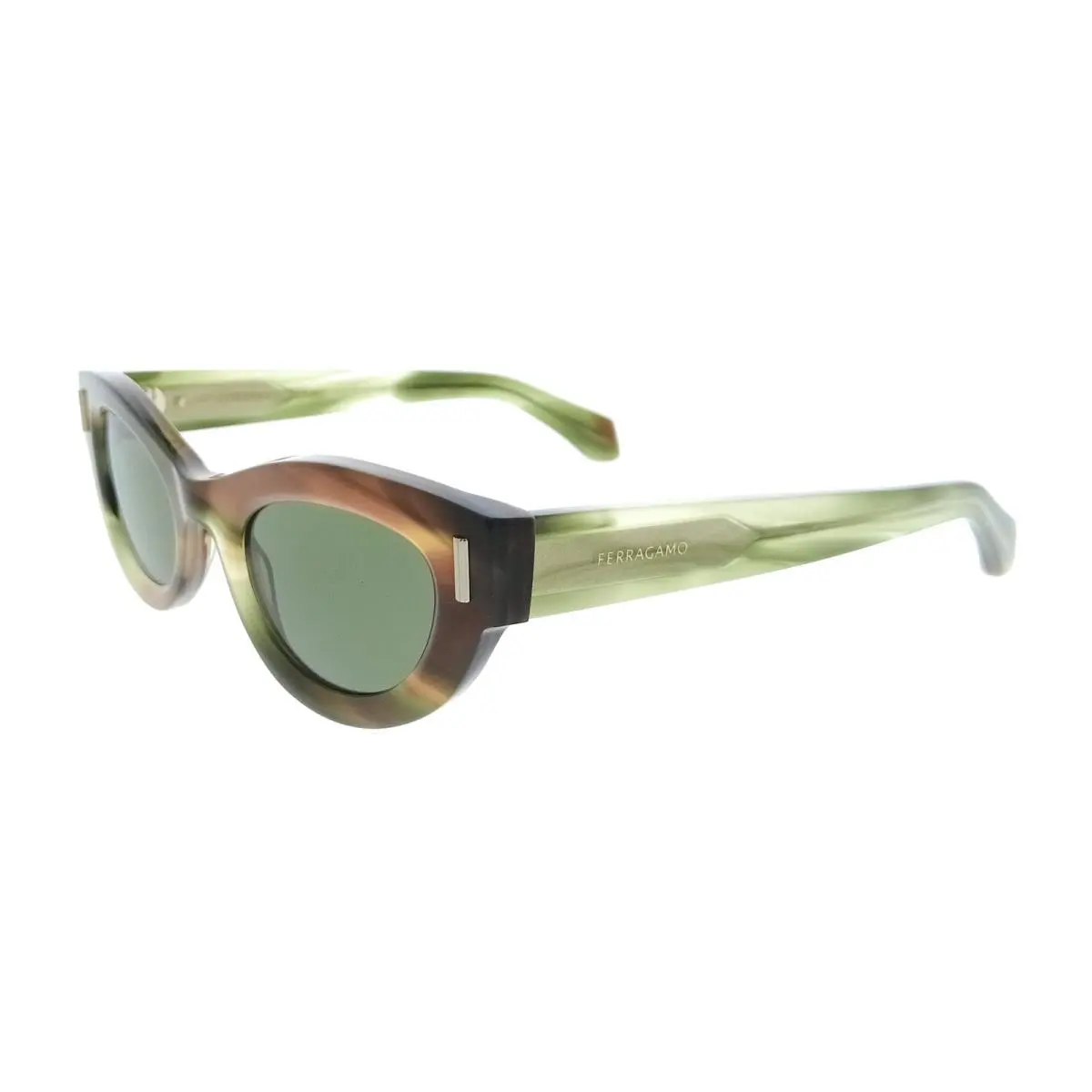 Salvatore Ferragamo SF2062SE 280 Round Striped Brown Green Women`s Sunglasses