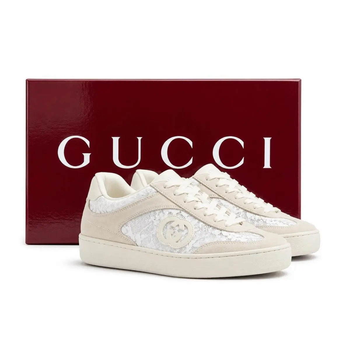 Gucci Leather Lace Logo Trainers Low Top Sneakers Shoes 38/US 8