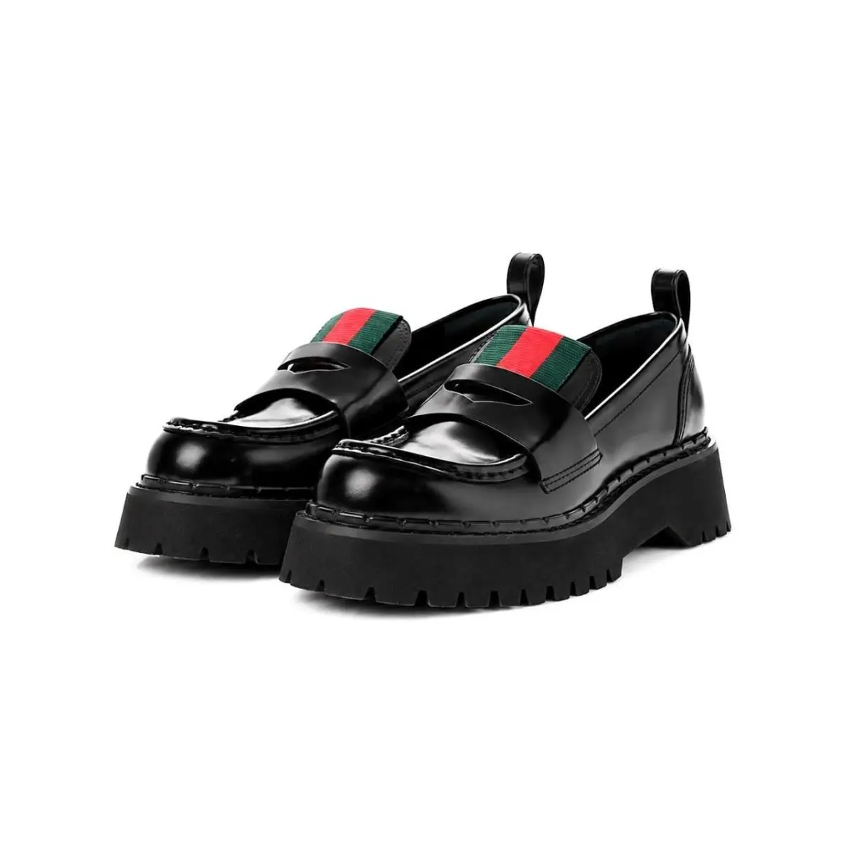 Gucci Ladies Luxury Black Leather Web Logo Loafers Shoes 38/US 8