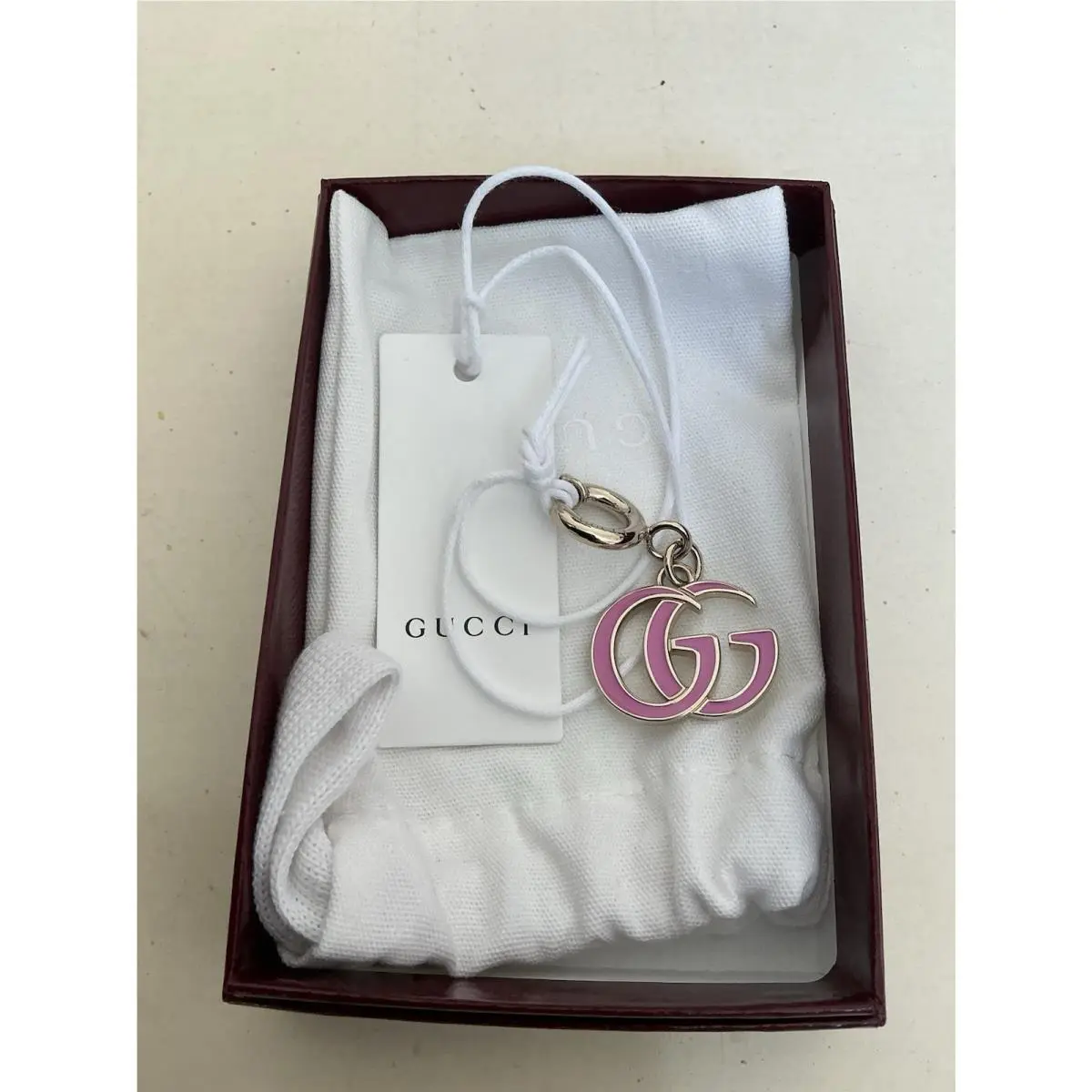 Gucci Double GG Pink Enamel Logo Bag Charm