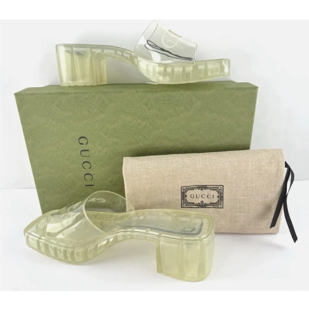 Gucci 7 US 37 EU Logo Rubber Platforms Slides Sandals Shoes Bag