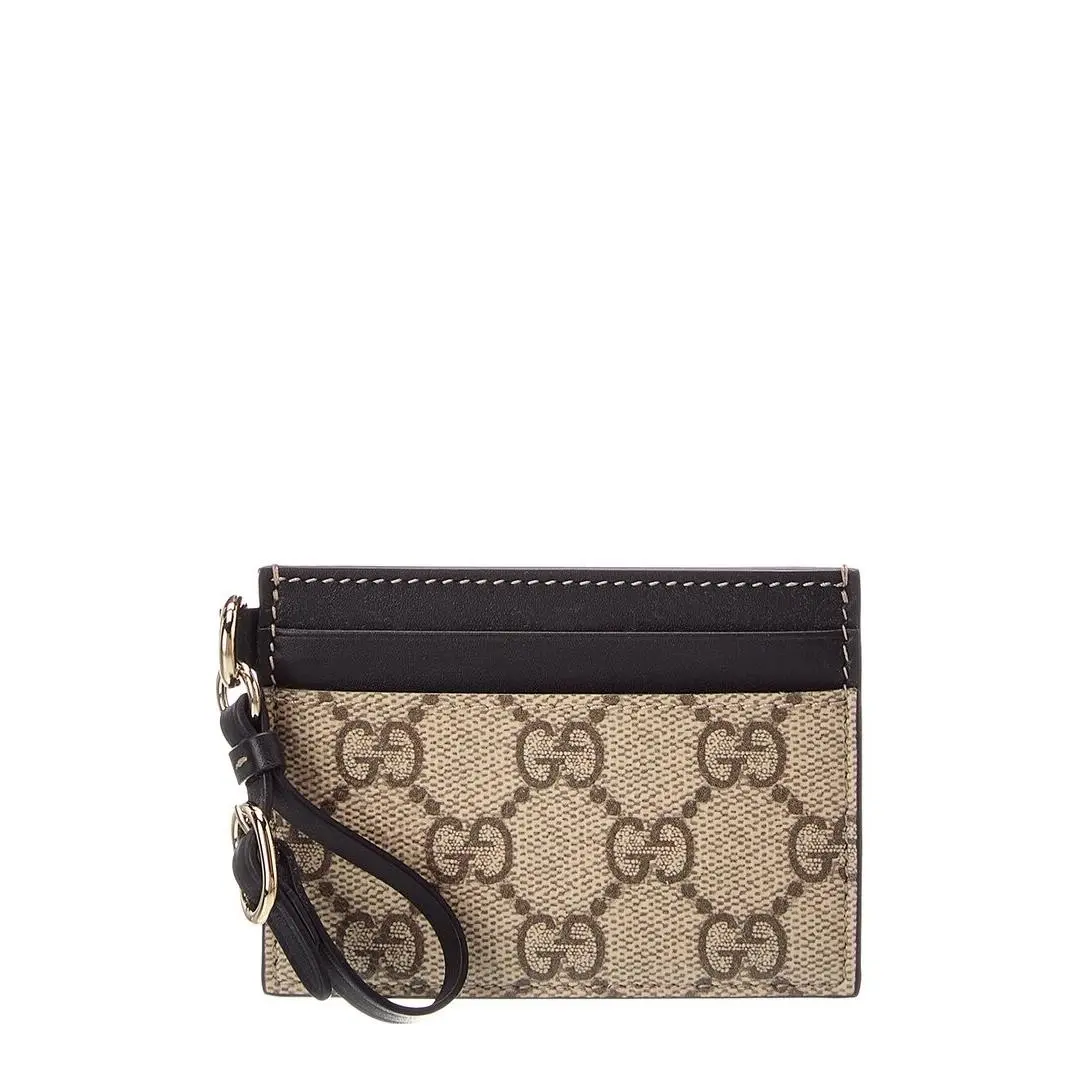 Gucci Gg Supreme Gg Canvas Leather Card Case Women`s Black