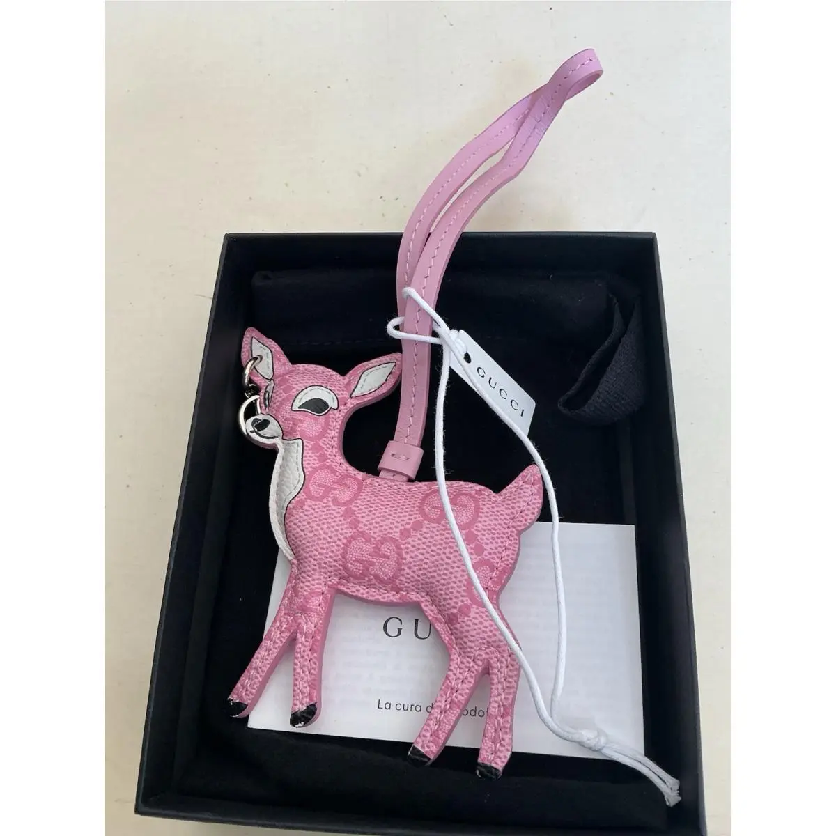 Adorable Gucci Pink Deer GG Logo Bag Charm