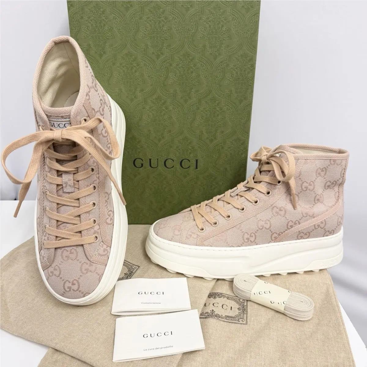 GG Logo Canvas Tennis 1977 Sneakers Pink Size 38 1/2 8 1/2 by Gucci