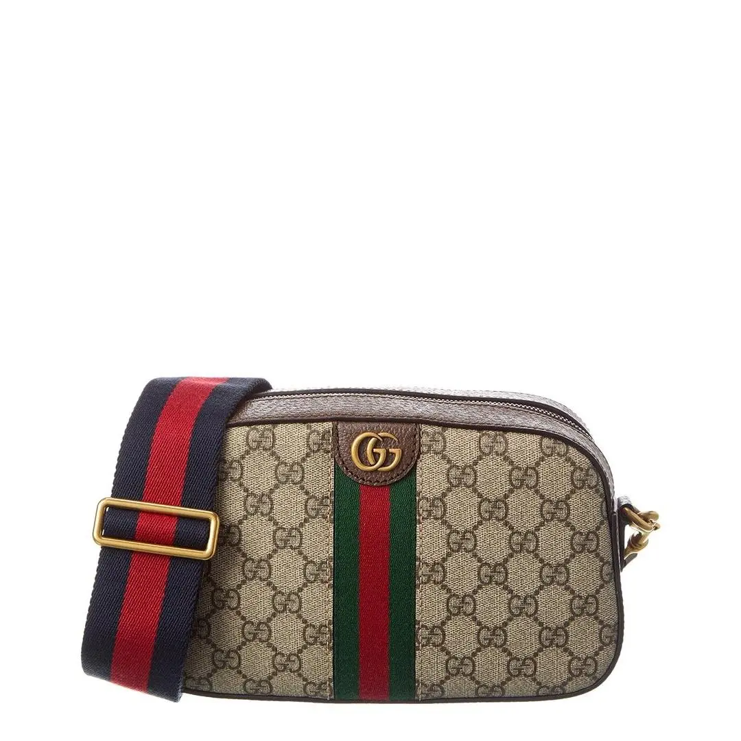 Gucci Ophidia Small Gg Supreme Canvas Leather Crossbody Men`s Beige