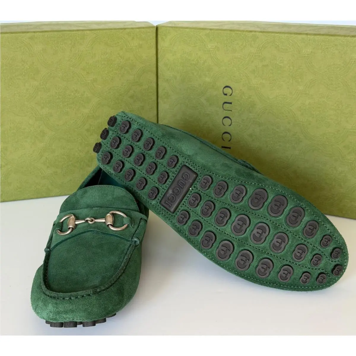 Gucci Mens Suede Horsebit Driver Loafers Shoes Green 7.5 US 7 Gucci 765859