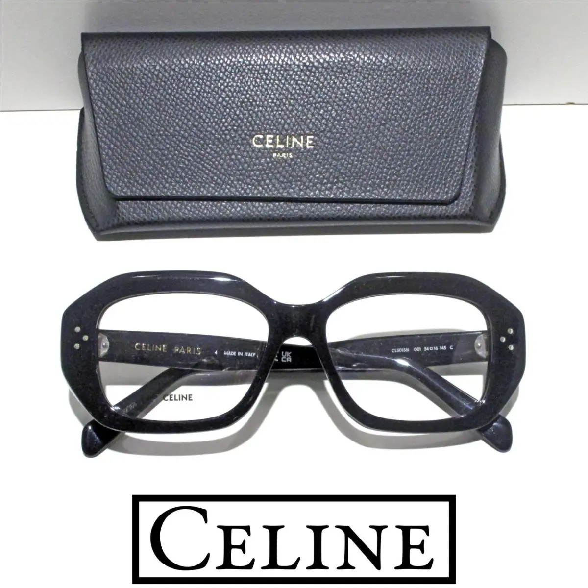 Celine CL50156I 001 Eyeglasses Women`s Geometric Full Rim Chunky 145mm + Case