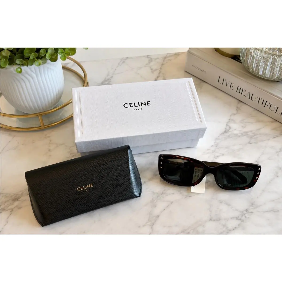 Celine CL 40072I Havana Gold Tortoise Frame Sunglasses Case