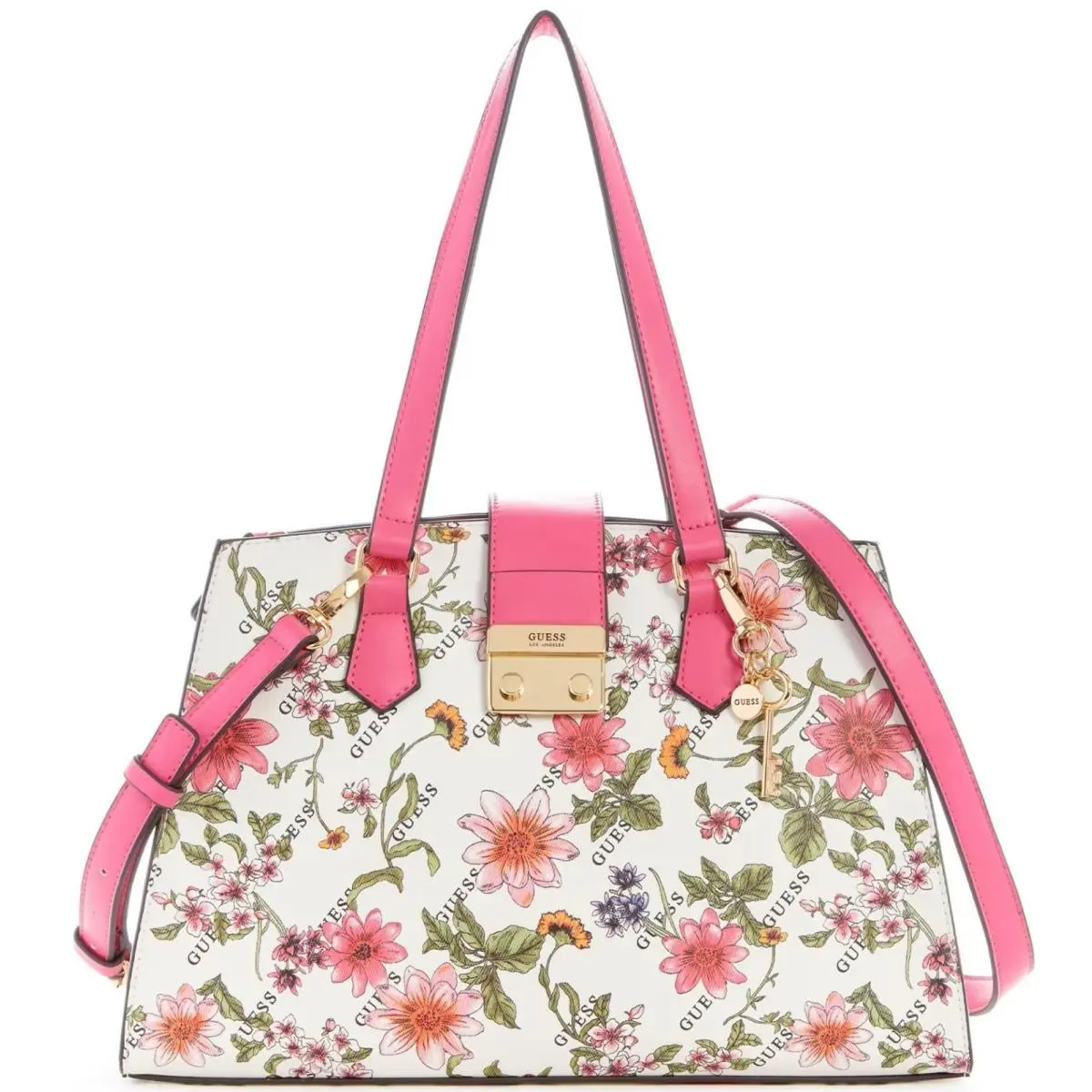 Guess Kimball Pink Floral Print Satchel Tote Crossbody Bag Handbag Purse