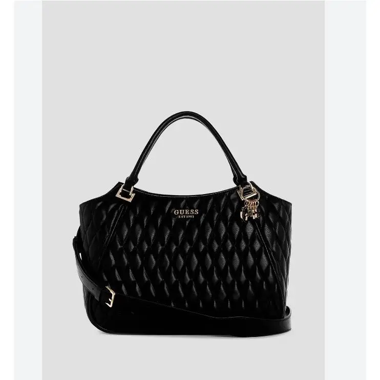 Guess Valla Quilted Women`s Medium Satchel Crossbody Bag -black