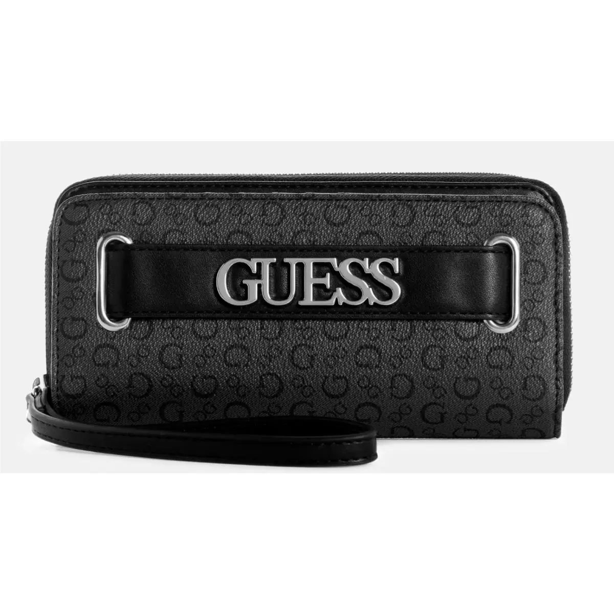Guess Creswell Logo Organizer Zip-around Wristlet Wallet Clutch Bag - Black