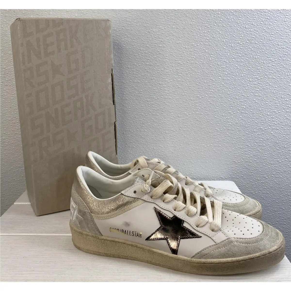 Golden Goose Ballstar Womens Size US8 EU38 White Leather Pearly Glitter Sneakers