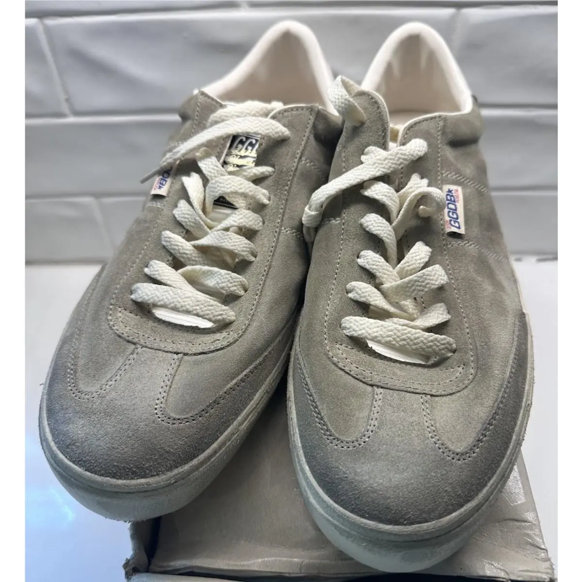 Golden Goose Mens Soul Star Sneaker Suede Taupe White Size EU 46 US 13