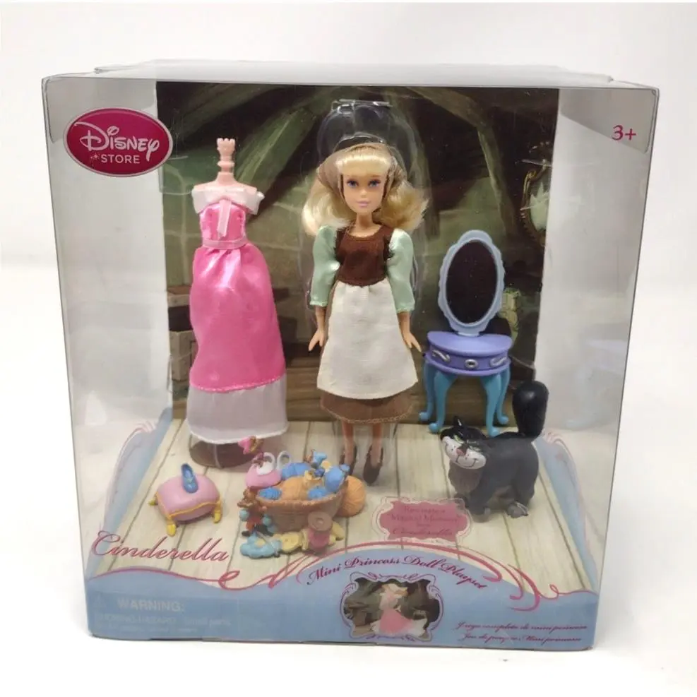 Disney Store Cinderella Mini Princess Play Set Doll Lucifer Mice Dress Slipper
