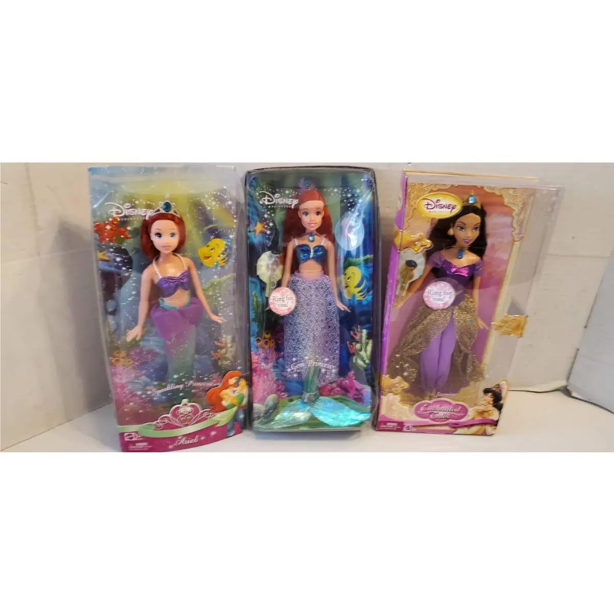 3 Disney Princess Enchanted Tales Dolls Jasmine Ariel Gem es