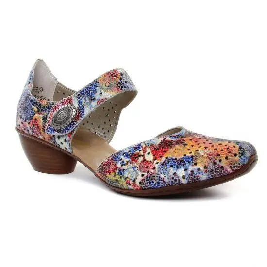 Rieker Women`s 43711-90 Mirjam 11 White/multi Leather Mary Jane Sz 42