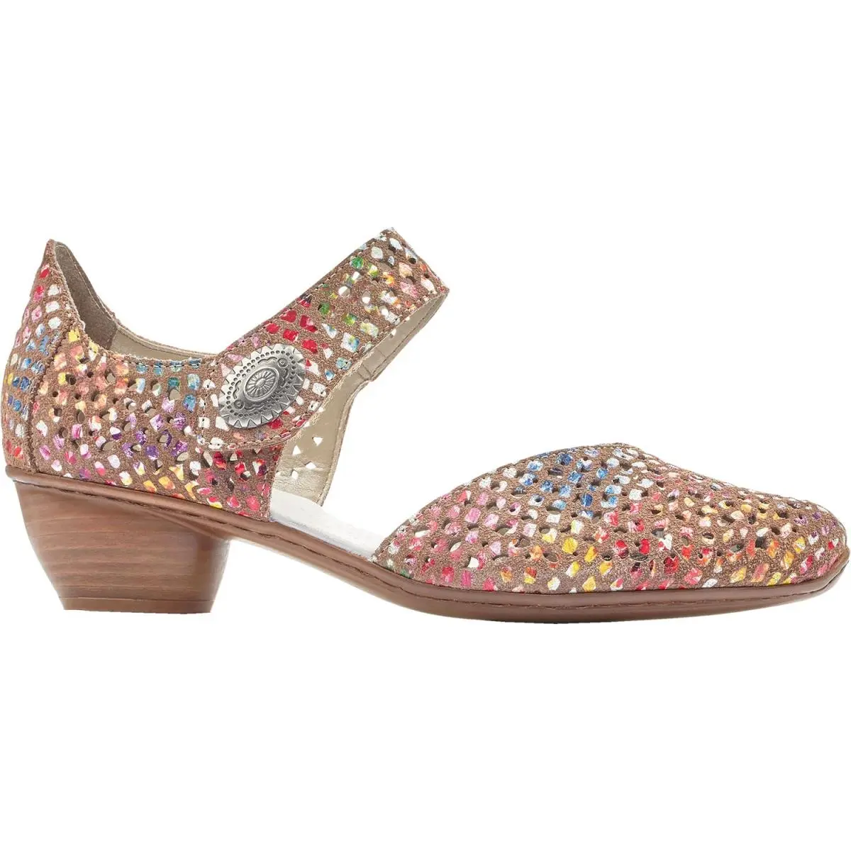 Rieker Women`s Mirjam 43765-90 Hook Loop Strap Pump Beige/multi Size EU 36