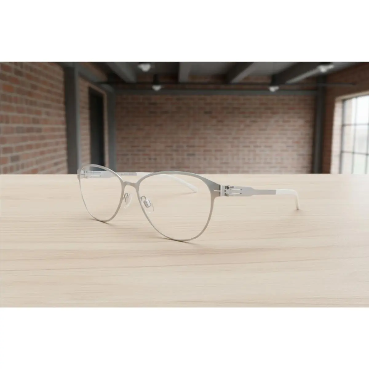 iC Berlin Eyeglasses Kissable Shiny Silver Cat Eye Frame 53-16-145